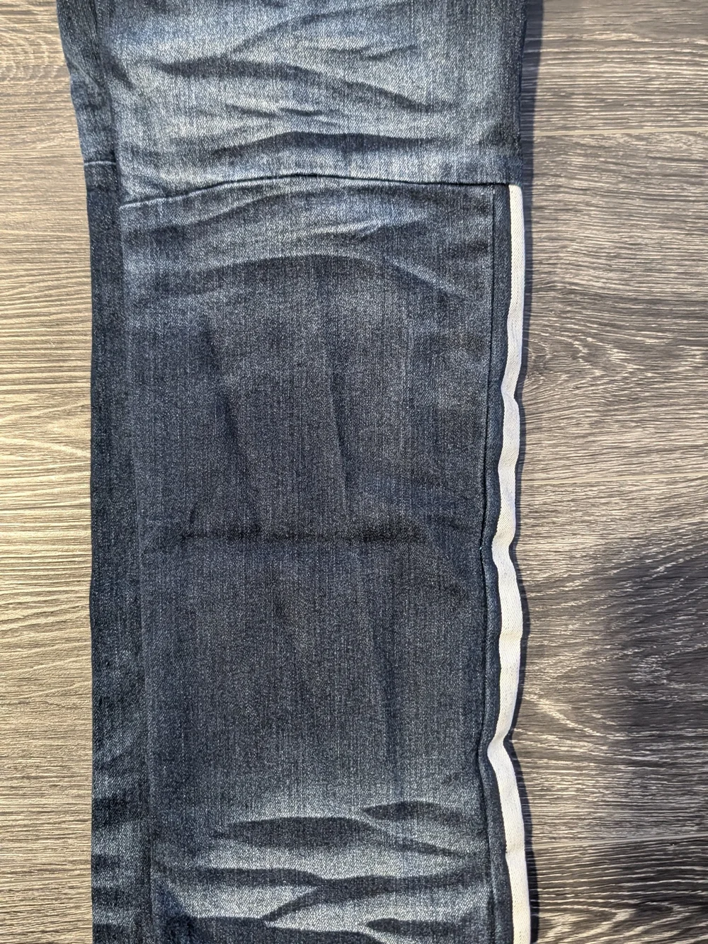 Men's Dark Blue Slim Straight Jeans with White Side Stripes